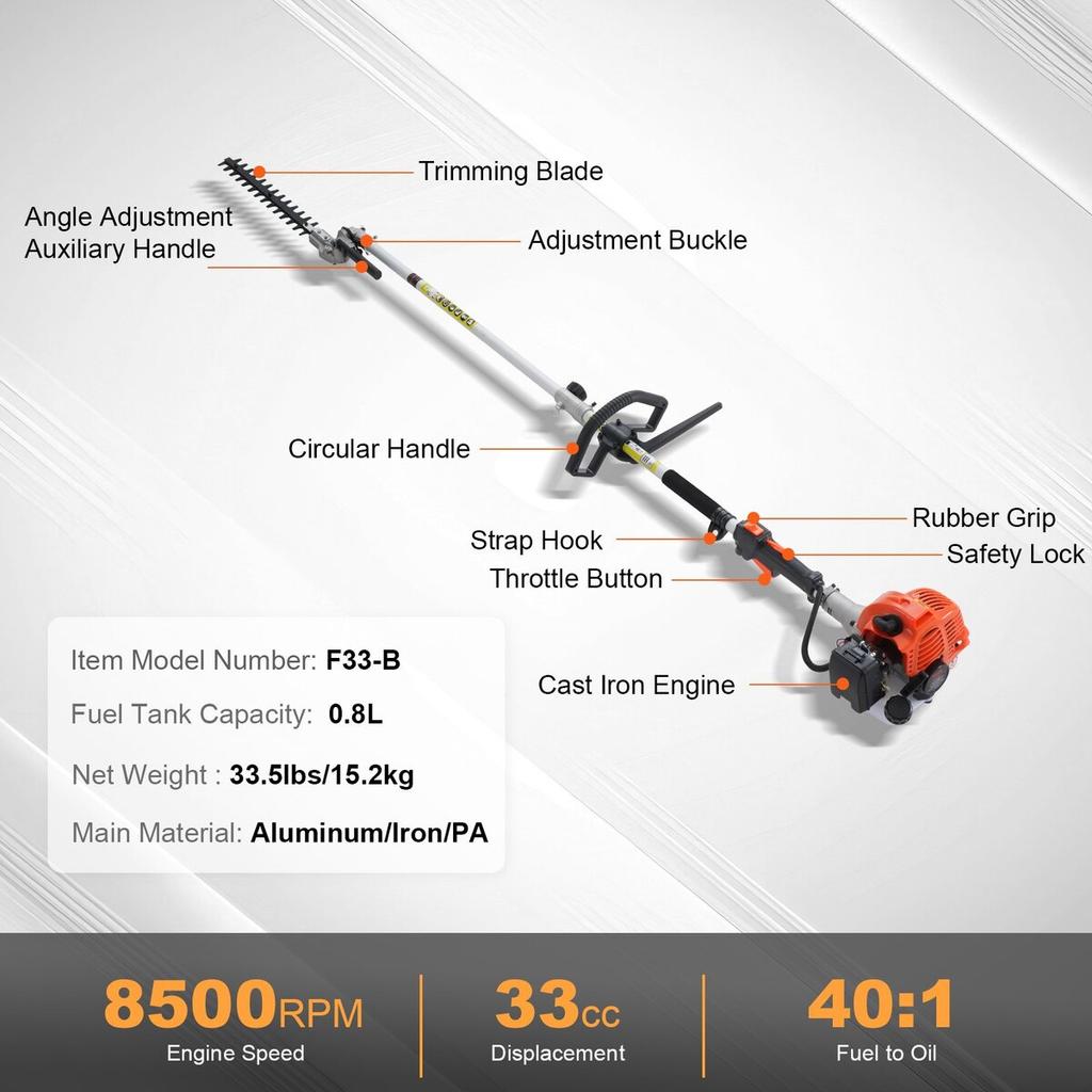 6-in-1 Multi-Functional Trimming Tools Gas Hedge Trimmer 33CC Weed Eater