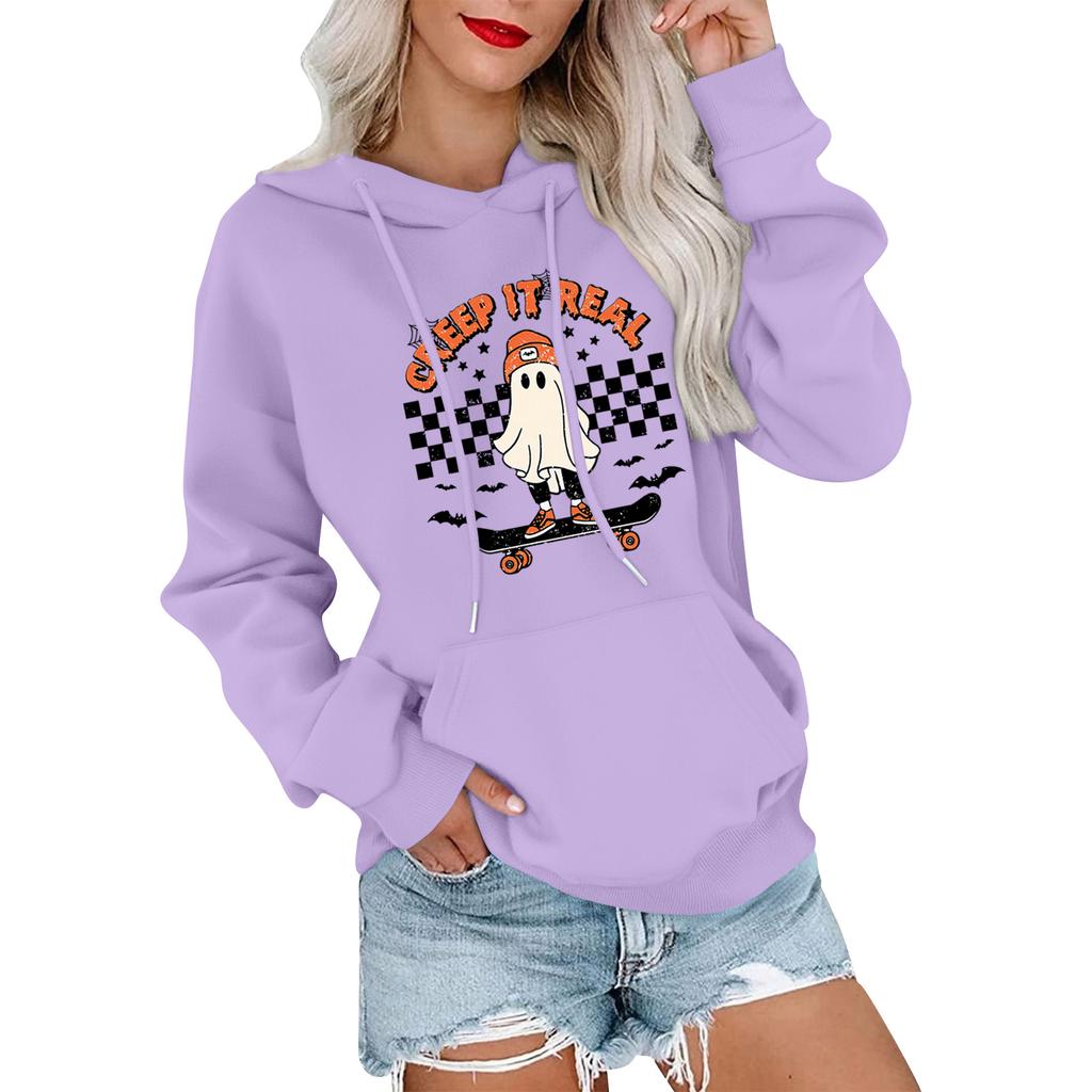 Women's Fashionable, Casual, Comfortable Round-neck, Hooded, Long-sleeved, Halloween-print Warm Sweater