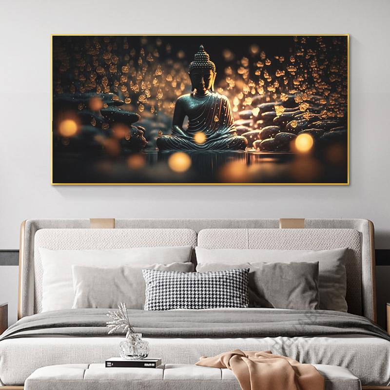 Абстрактная статуя Будды и цветок лотоса, холст, картина, настенное искусство, религия, буддизм, HD-изображения для гостиной, настенный декор Quadro