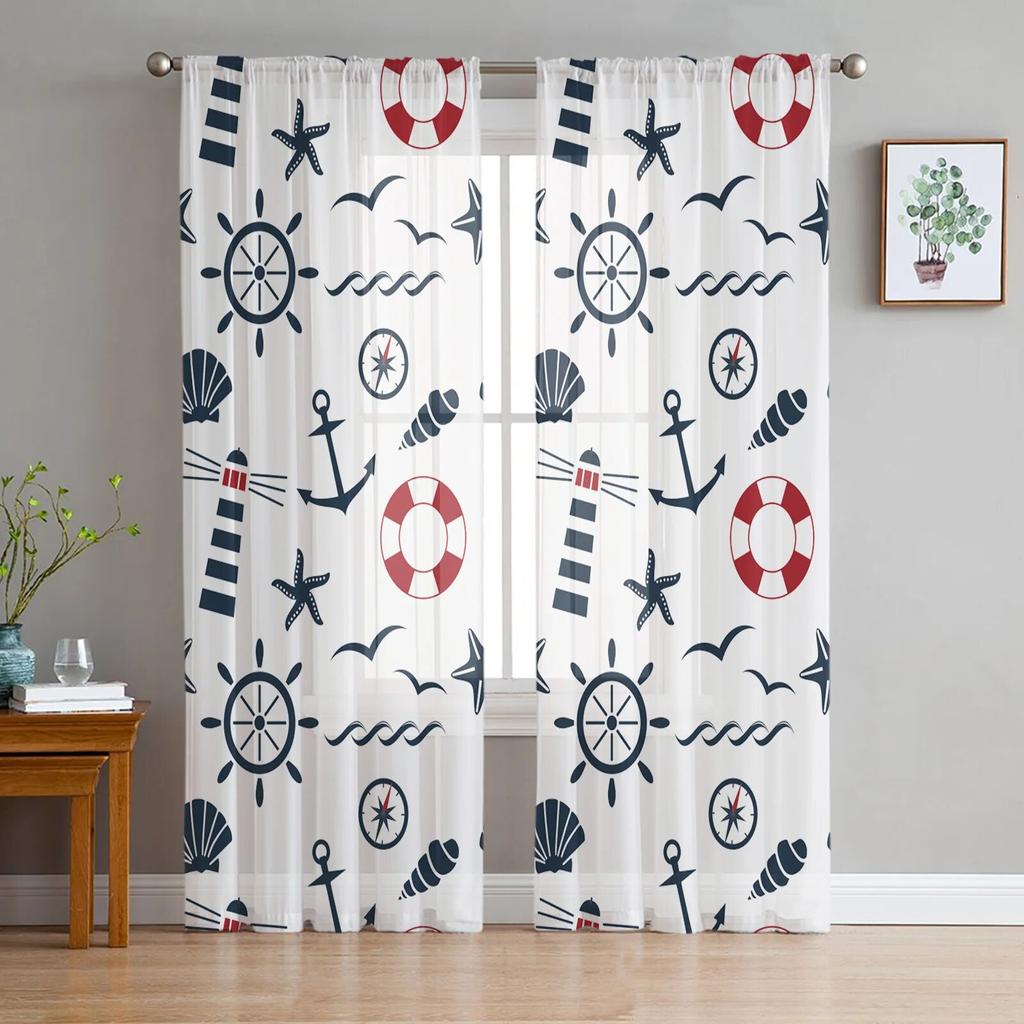 Marine Elements Lighthouse Vessel Sheer Curtains for Living Room Modern Voile Curtain Bedroom Tulle Curtains Window Drapes Decor