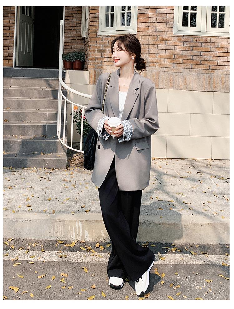 2025 Весна Корейский Стиль Миниатюрный Женский Кружевной Строчка Свободный Пиджак