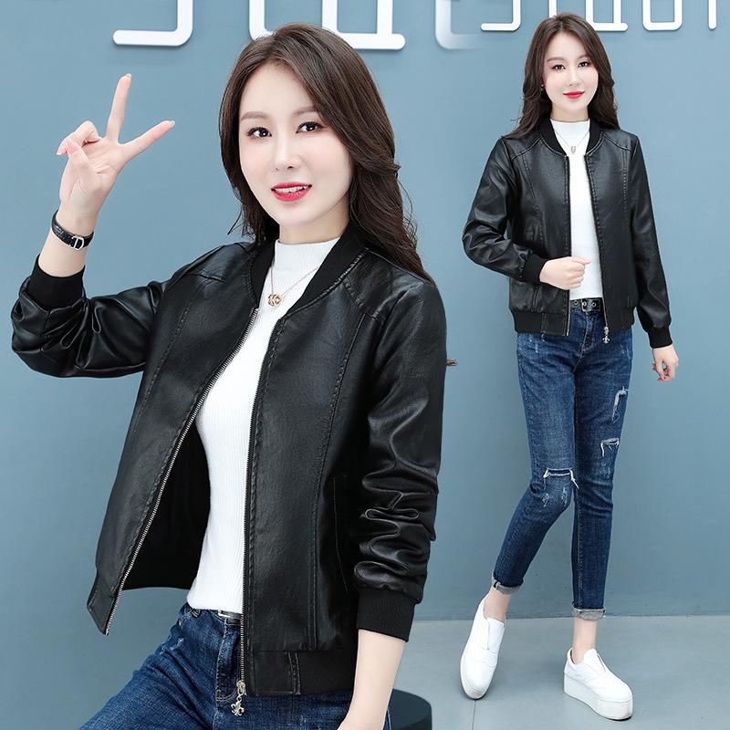 Черная женская маленькая кожаная куртка Женская короткая весенне-осенняя кожаная куртка Модный топ