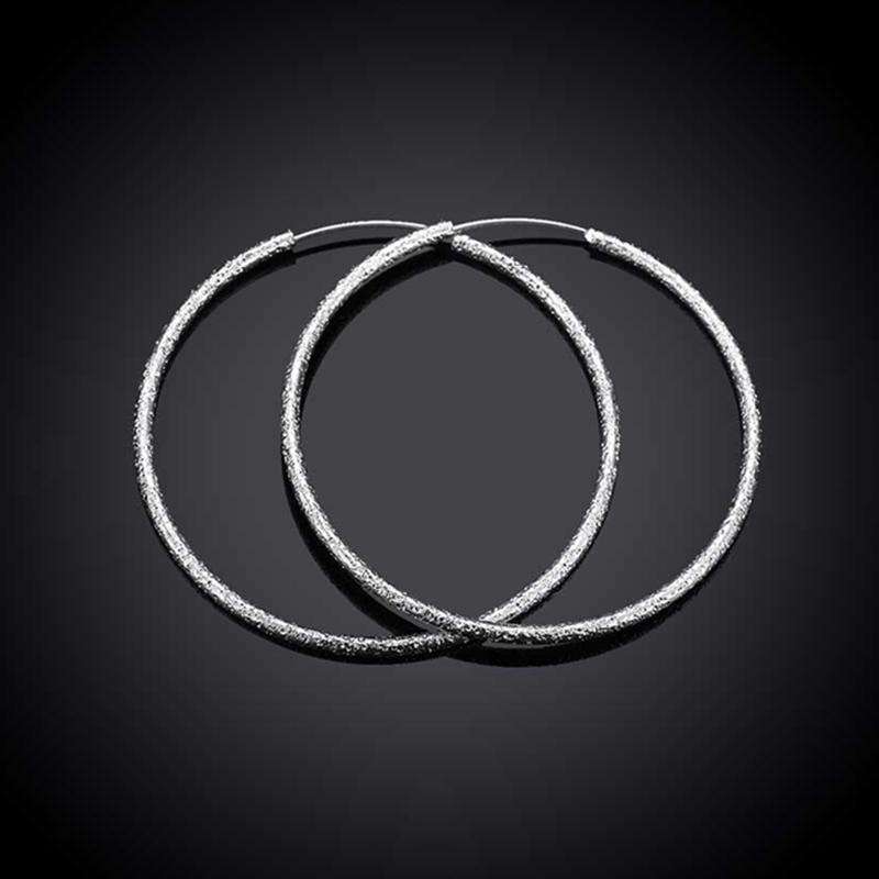 925 Silver 50mm /60mm Big Round Circle Scrub Hoop Earring For Women Fashion Jewelry