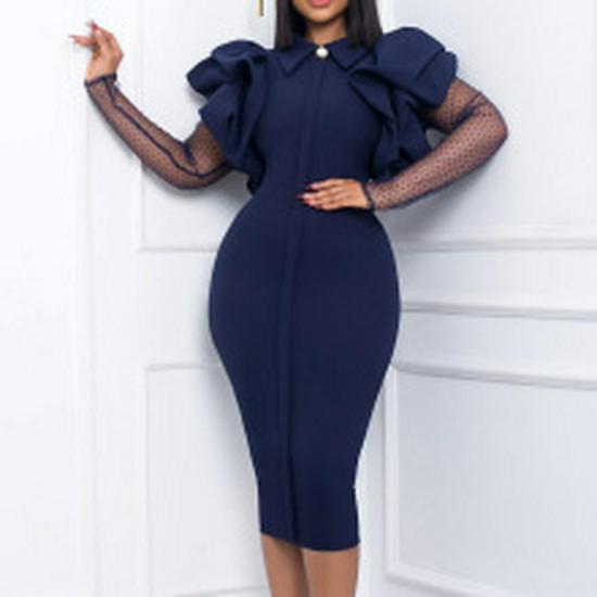 Элегантное трикотажное платье-карандаш с длинными рукавами и косым воротником для женщин