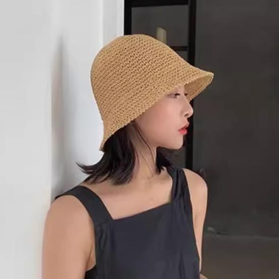 Summer Hat Versatile Solid Color Short Basin Knitted Straw Hat Fashion