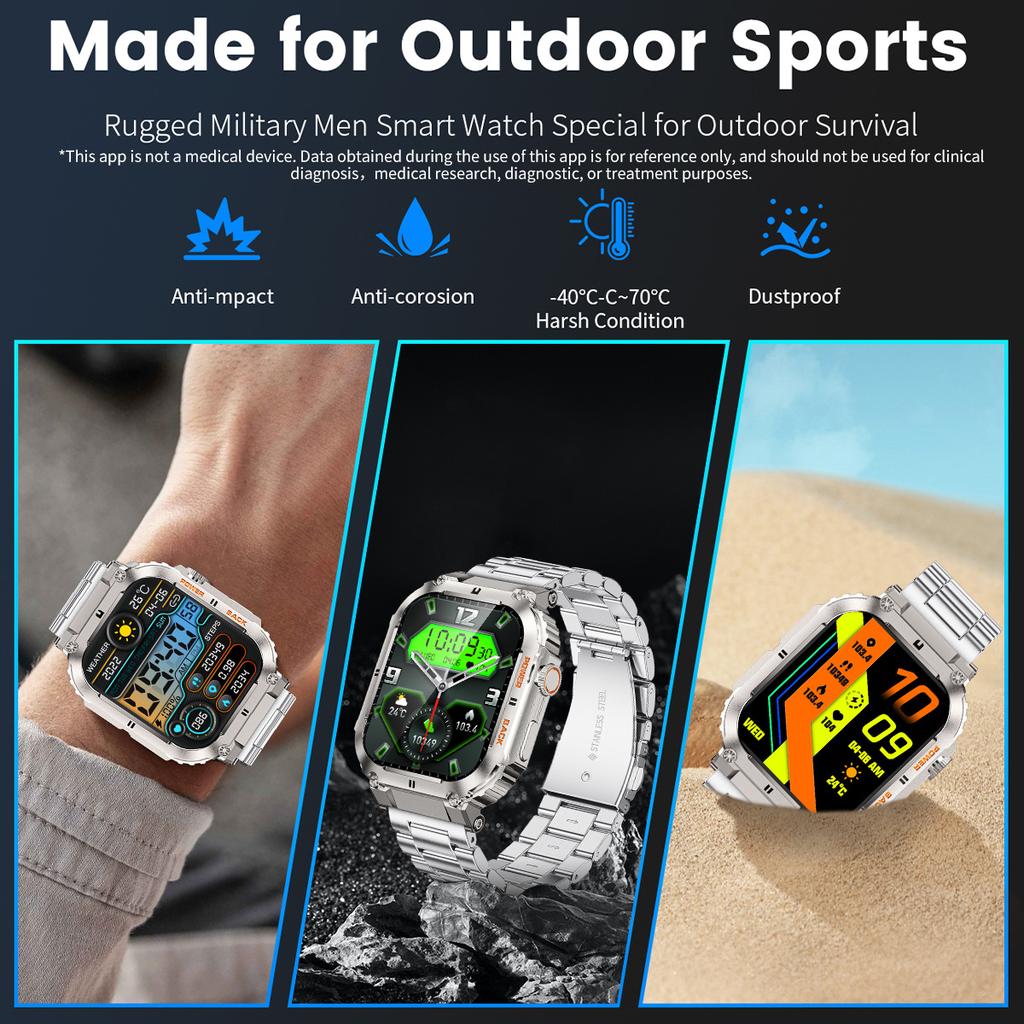 Bluetooth Calling Smart Watch for Men, Multi-Function Health Monitor Heart Rate Square Large Screen Wristwatch