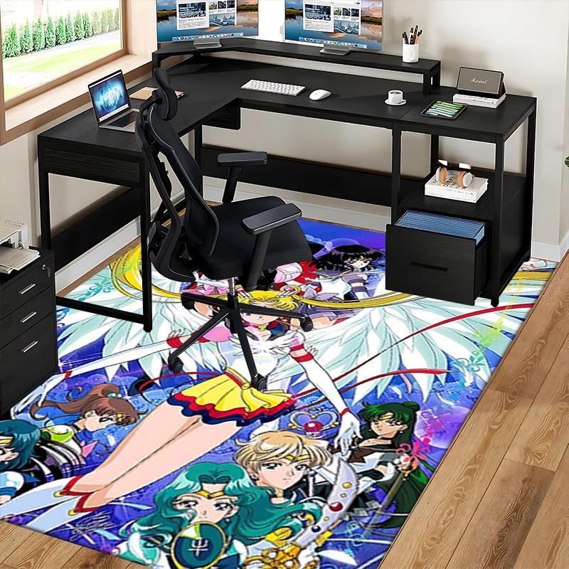 1pc Sailor Moon Anime Chair Mat - Office Desk Rug with Sailor Moon Characters and Wings, Non-Slip Carpet for Home Decor, Suitable for All Seasons, Per