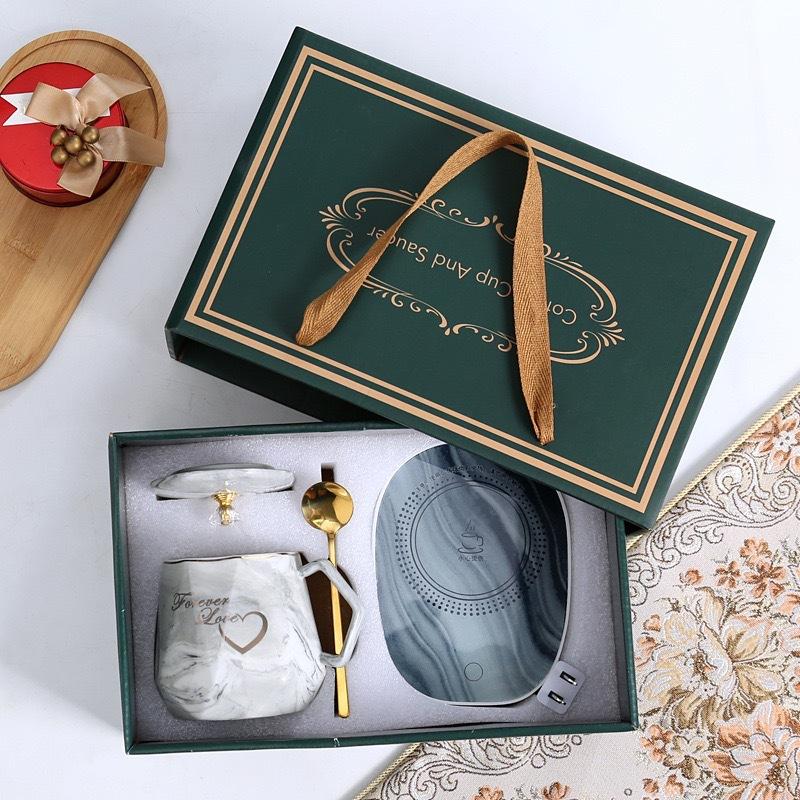 Кружка с подогревом с мраморным рисунком 55 градусов, креативная термостатическая кружка, подарок-сопровождение для клиентов, подарочный набор кружек для подогрева воды