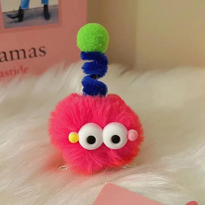 Creative Cute Plush Hair Clip Female Style Colorful Twist Stick Small Monster Furry Ball Hairpin Cartoon Funny Cutesy Headwear