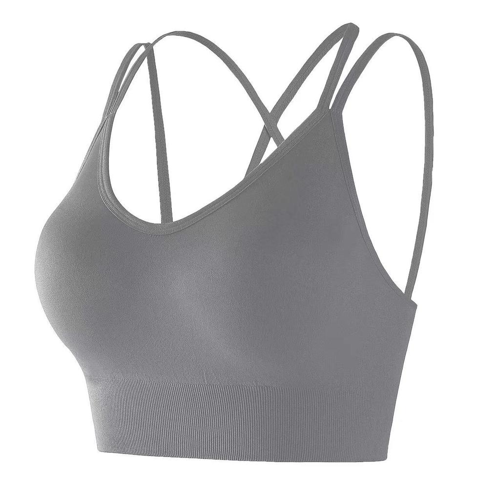 Thin Straps Integrated Fixed Cups Shockproof Gathered Sports Bra for Women Large U-shaped Beautiful Back Yoga Bra