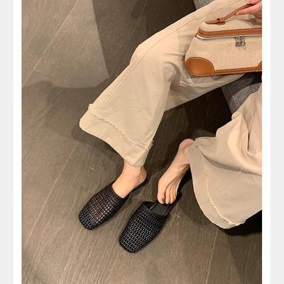 Виноградная мать с той же минималистичной французской квадратной головой универсальные крутые тапочки темперамент мягкая плетеная сетчатая сумка голова тапочки женские