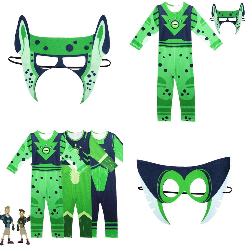 Wild Kratts Creature Power Suit Costume For Kids With Green Navy Jumpsuit And Mask