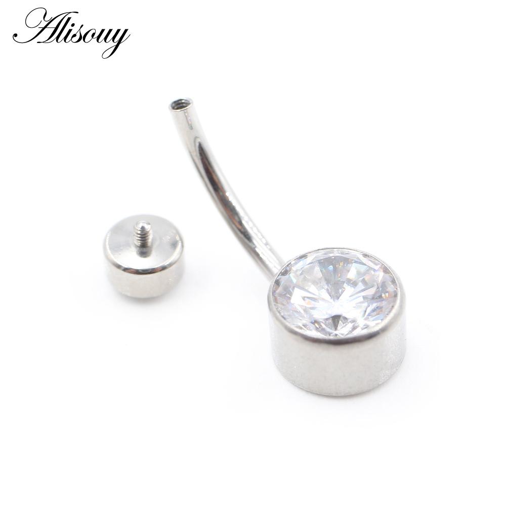 Alisouy 1PC с внутренней резьбой G23 титановый цилиндрический стержень круглый циркон женское пупочное кольцо пирсинг украшения для тела