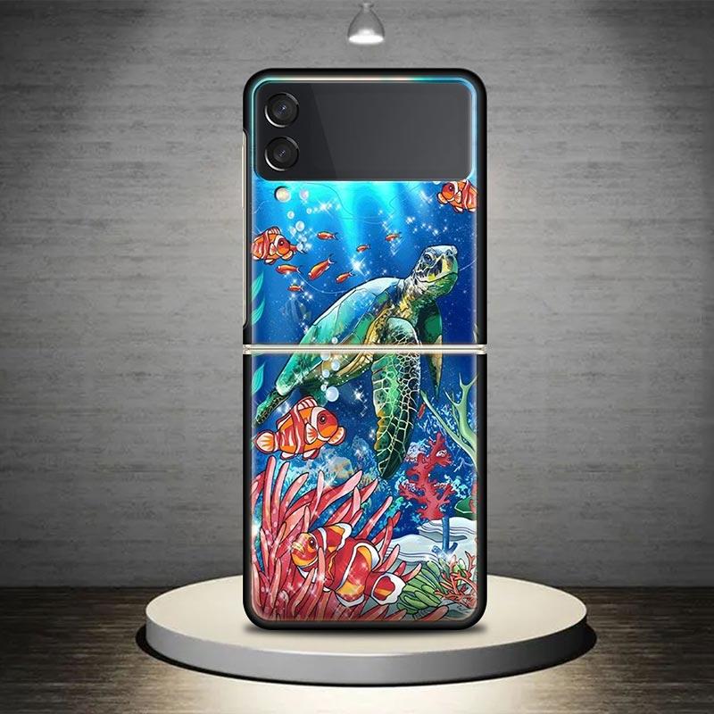 Чехол для телефона Морская Черепаха Аква для Samsung Galaxy Z Flip7 Flip6 Flip 7 6 5 4 3 Flip3 Flip4 Flip5 5G Ударопрочный Fundas Galaxy Z