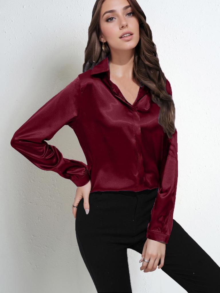 Элегантная атласная рубашка: Женский топ свободного кроя с одной пуговицей, длинным рукавом, в европейском и американском стиле для весны и лета.