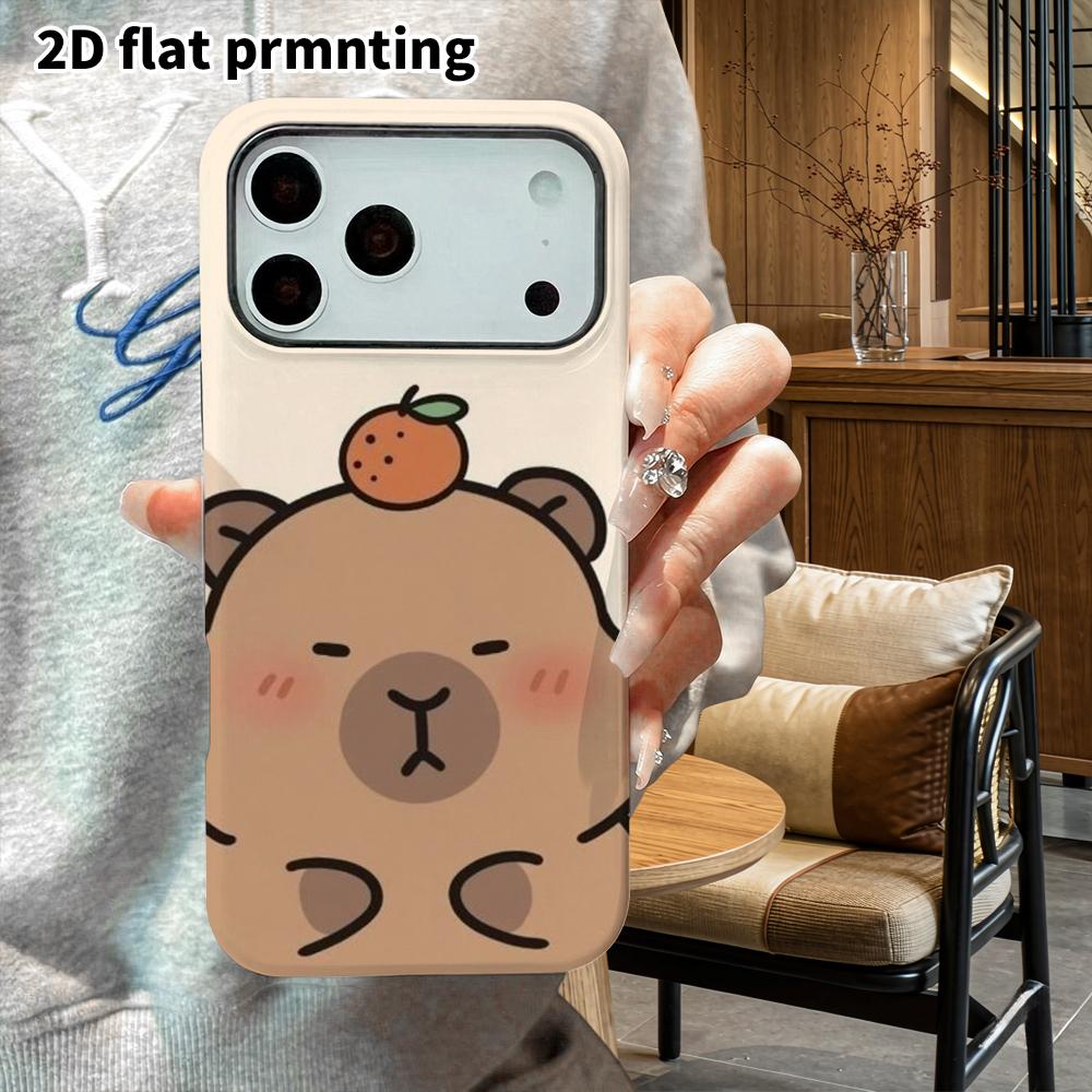 Phone Case: 2D flat suitable for iPhone 18 17 16 15 14 13 Pro film protective case, couple style, capybara with an orange on top, Christmas and Hallow