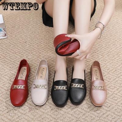 Всесезонные непромокаемые туфли с низким толстым каблуком и нескользящей подошвой для женщин, повседневные универсальные рабочие туфли большого размера