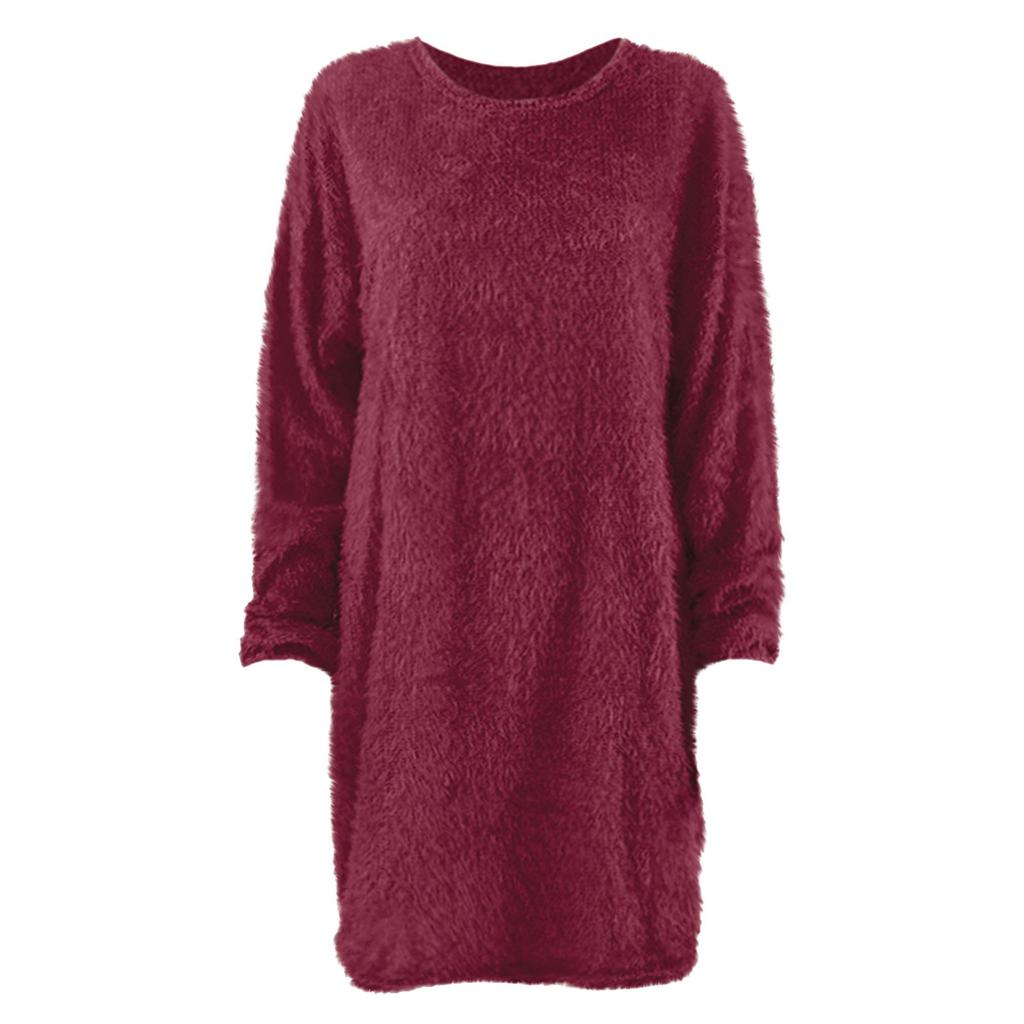 Женский зимний свитер вязать с круглым вырезом Теплый повседневный свитер с длинным рукавом Платье