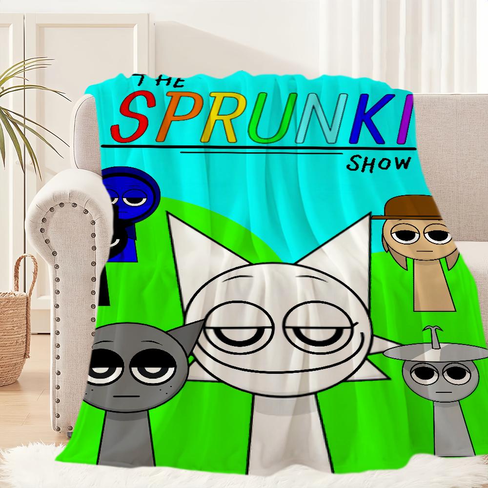 Мультяшный узор S-Sprunki Плед Incredibox Плюшевый коврик для сна на диван для гостиной, офиса, спальни, подарок на день рождения, для дома, путешествий, детям