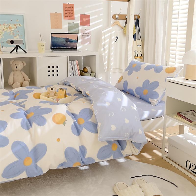 Высококачественная хлопковая простыня с принтом, мягкая и дышащая, для студенческого общежития, комплект из 3 предметов, универсальная для односпальной кровати в общежитии