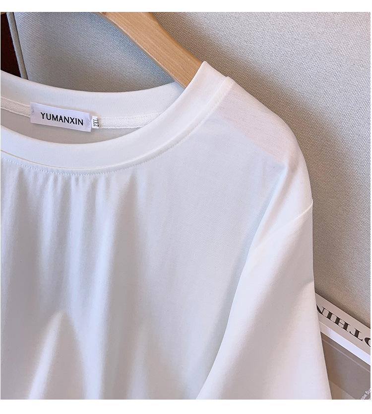 Женская футболка большого размера, свободного кроя, средней длины, с коротким рукавом и круглым вырезом (Размеры 200/300/350 цзиней) 7163