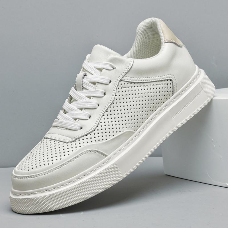 Модные белые дышащие туфли с перфорацией, мужские модные легкие мягкие кроссовки, мужские уличные на шнуровке, из натуральной кожи, на толстой подошве, повседневные туфли