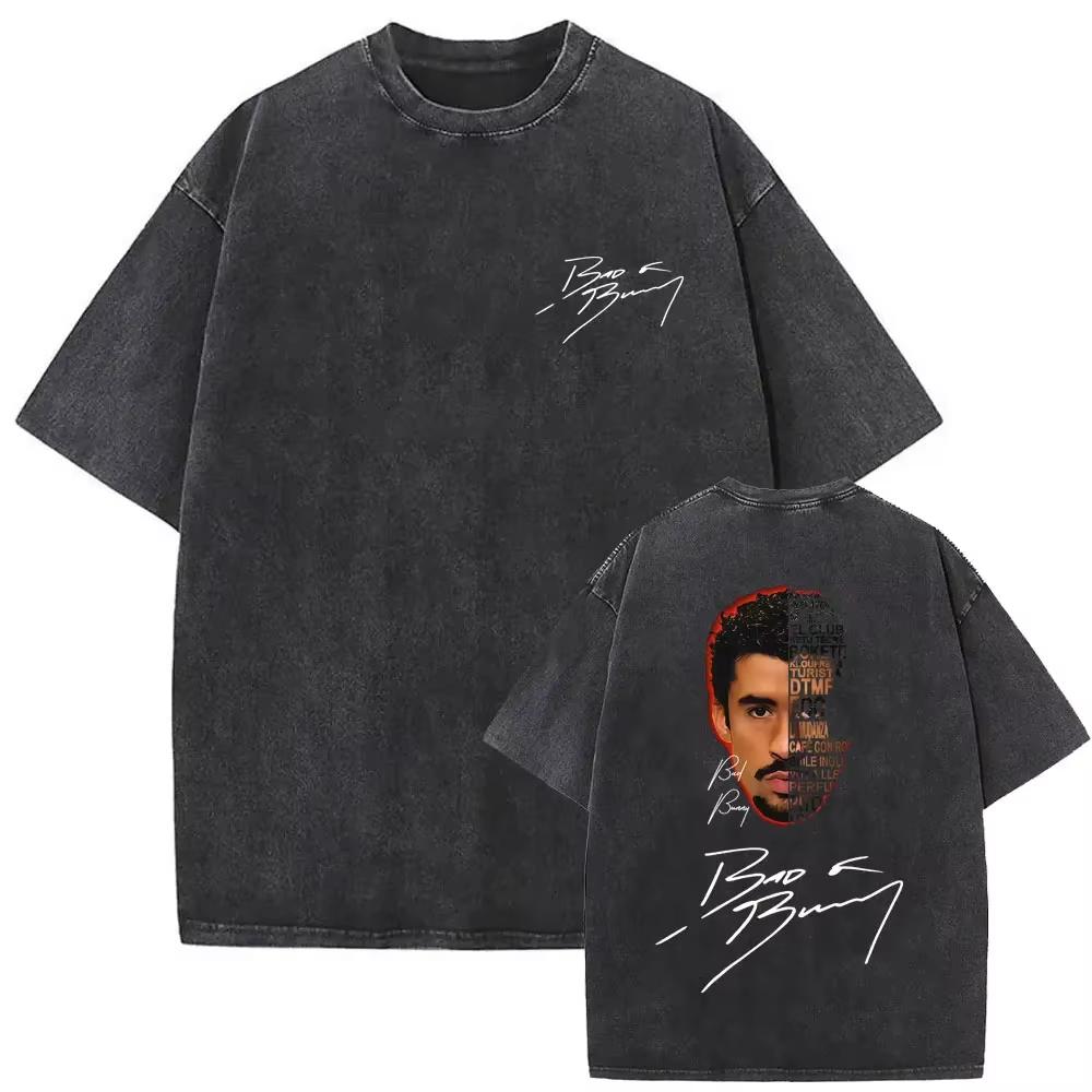 Washed Vintage Bad Bunny Un Verano Sin Ti Graphic Tshirt Mens Fashion Oversized Streetwear Women High Quality Cotton T Shirts
