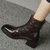 Fashion Autumn Vintage Thick Heel Women Ankle Boots Fashion Back Zippers Shoes Ladies Elegant Square Toe Mordern Short Booties