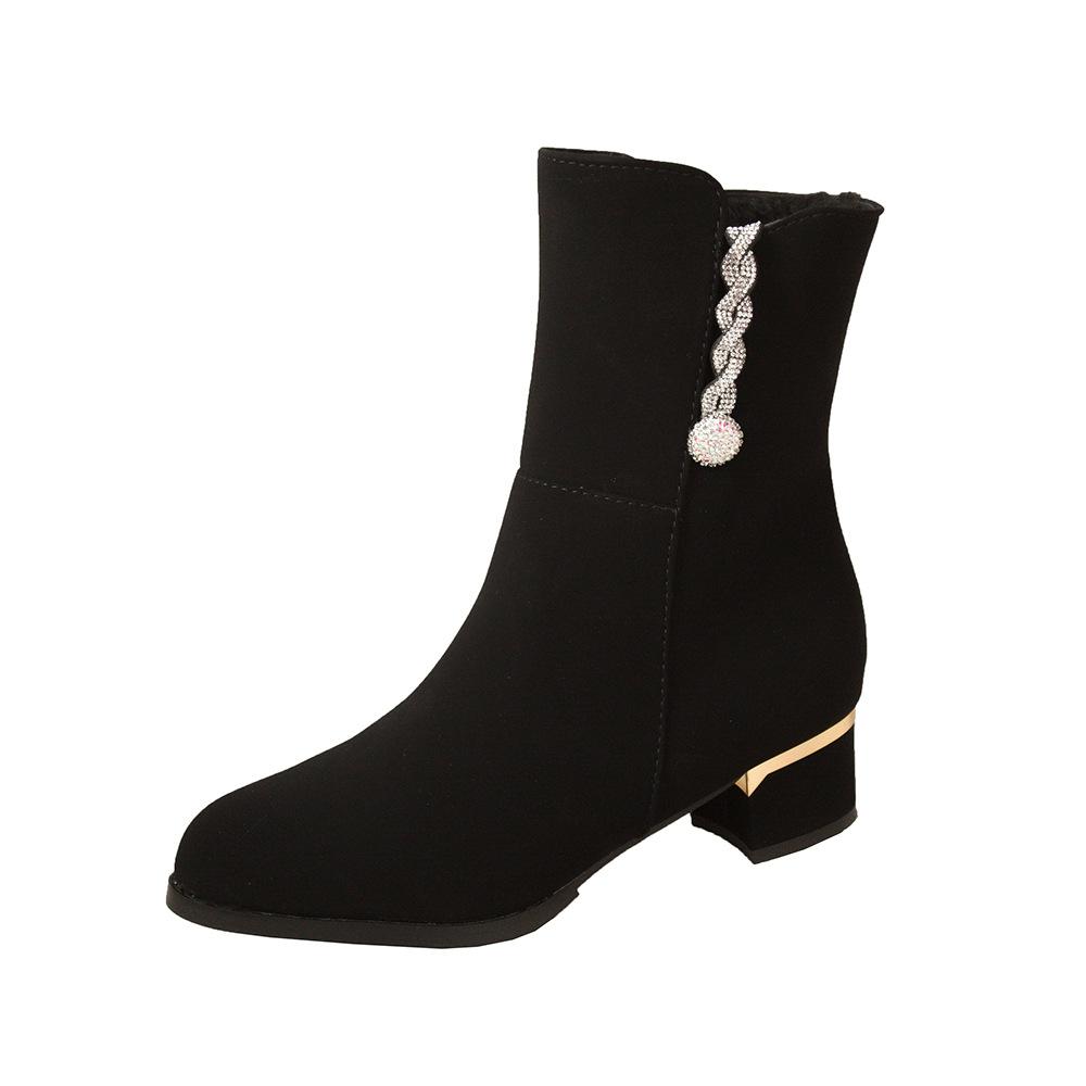 Ботинки Женские средние ботинки Грубый каблук Матовые меховые ботинки Женские ботинки Короткие ботинки