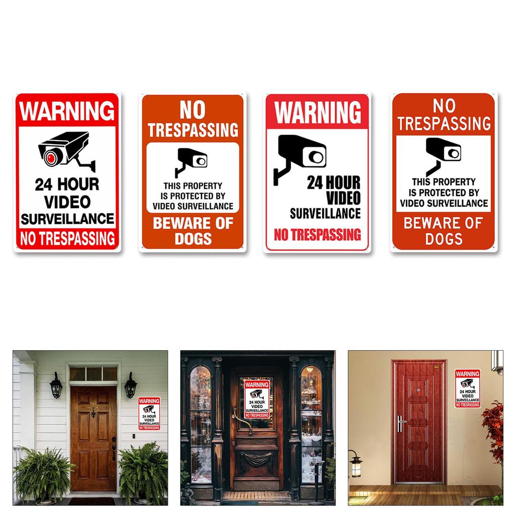 Знак «Круглосуточное видеонаблюдение» Жесть Предупреждающая табличка безопасности с предварительно просверленными отверстиями и закругленными углами Долговечность