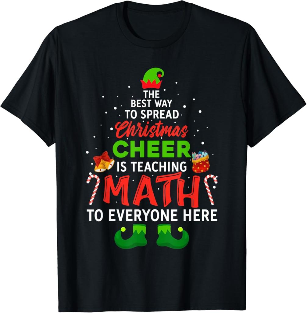Math Teacher Christmas Shirt Funny Elf Christmas Cheer T-Shirt