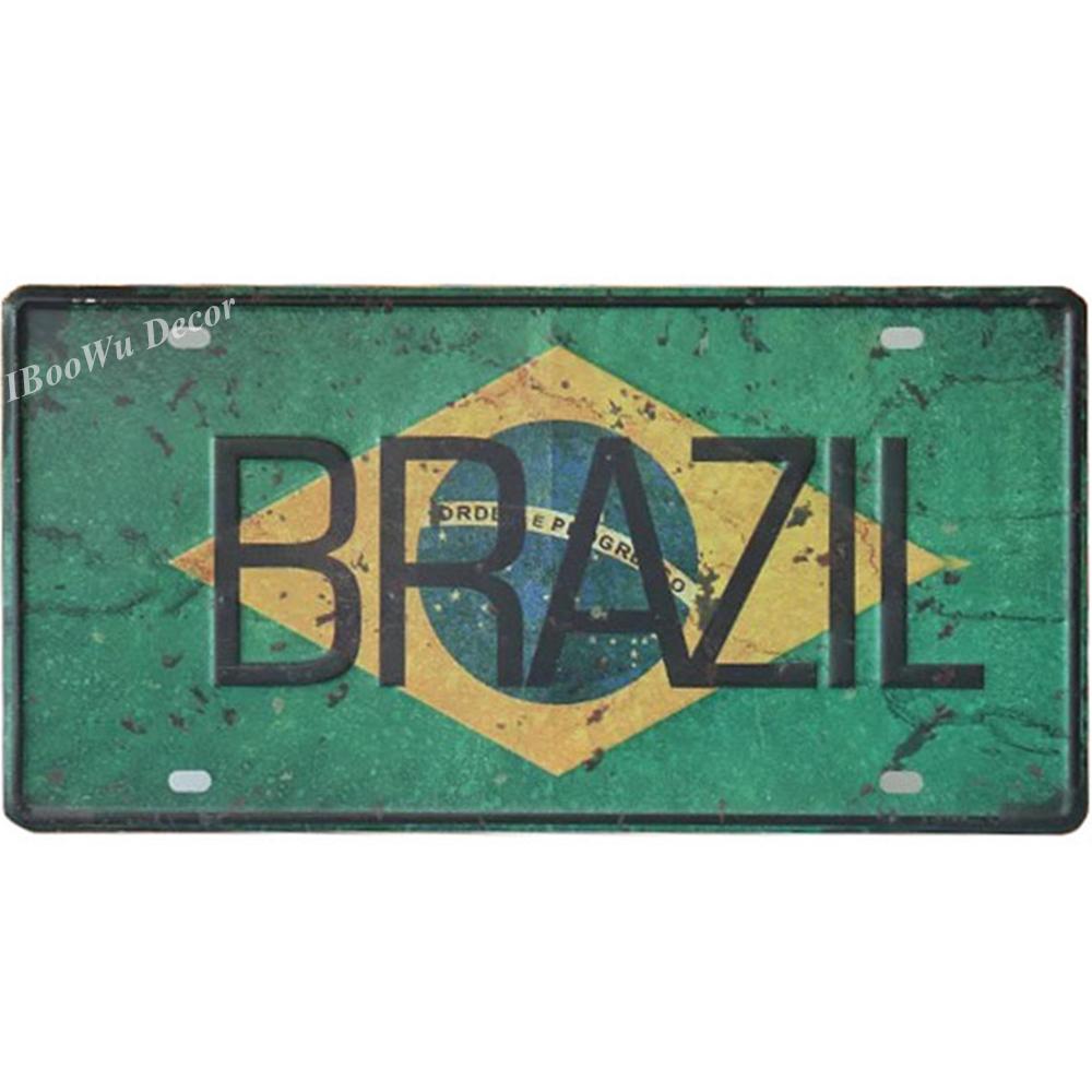 Винтажный бразильский плакат с номером автомобиля, номерной знак, популярный город, национальный флаг Бразилии, ретро жестяные знаки, домашний декор, наклейки 15x30 см