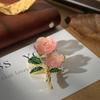 Vintage Rose Flower Brooch For Women Green Leaves Ice Crystal Pink Flower Corsage Pins Elegant Clothing Jewelry Accessories Gift