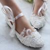 Fashion White Lace-Up Flower Wedding Bridal Shoes Design Pearl Spike Heels Pumps Women Round Toe Platform High Heels Luxury Prom Shoes