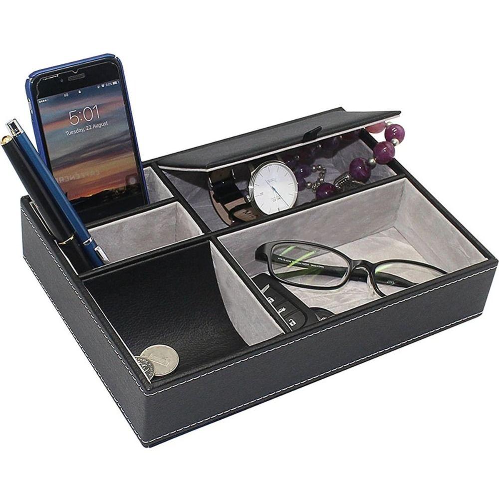 Protective Men's Valet Tray PU Leather Display Storage Tray Durable Desk Organizer Box Keys