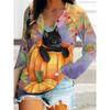 Spring and Autumn V-neck 3D Halloween Printed Top Fashionable Casual Long Sleeved Women's T-shirts