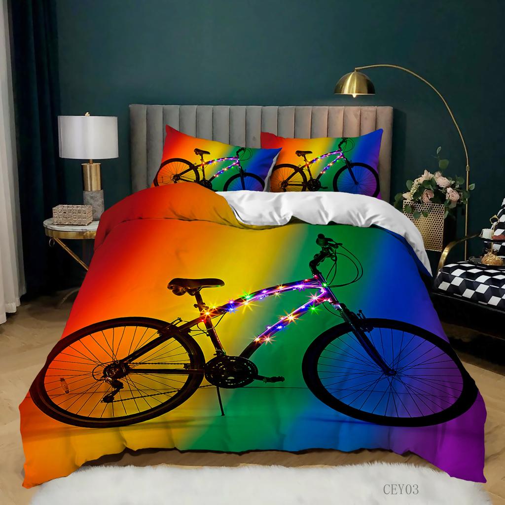 Bicycle Duvet Cover Set,Bike Sketch Artwork,Decorative 3 Piece Bedding Set With 2 Pillow Shams,Queen/King Size White Quilt Cover