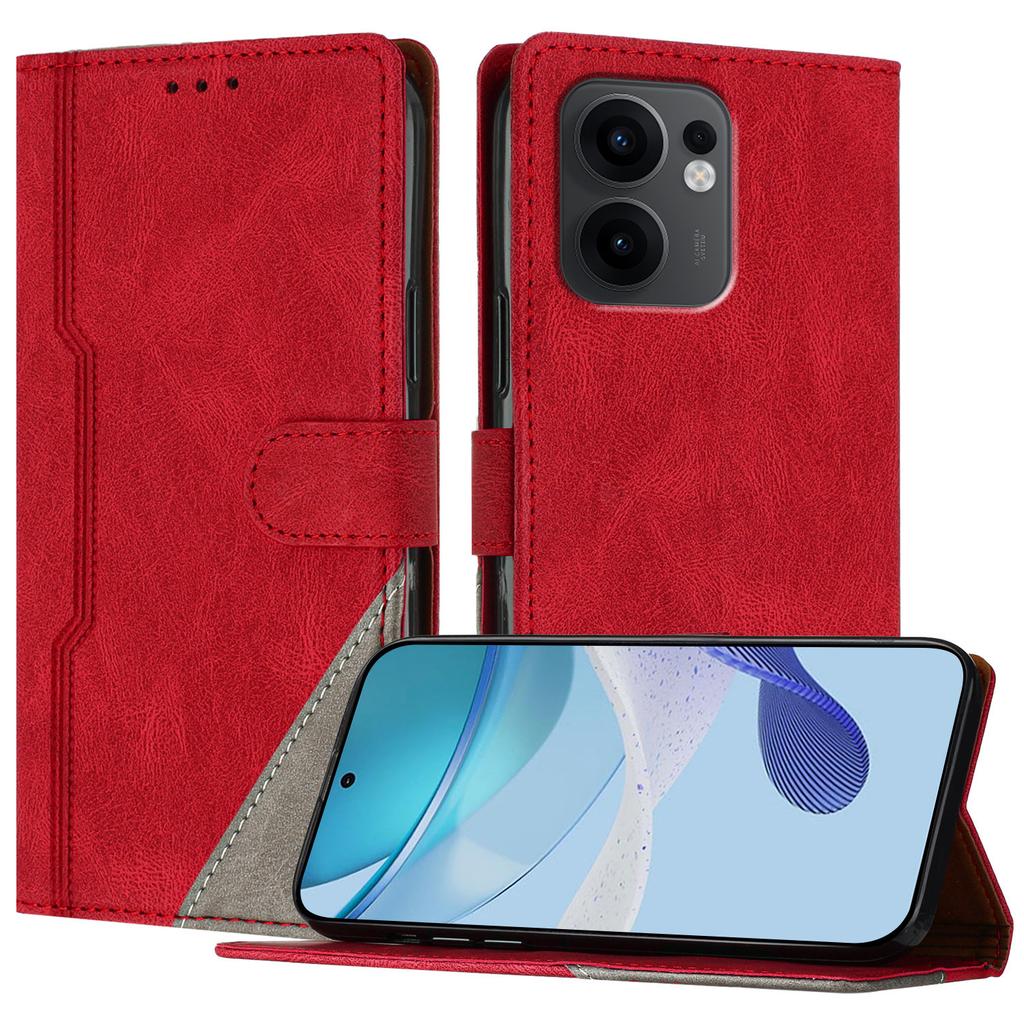 For Oppo Reno13 F 5G Leather Case Triangle Patchwork Wallet Stand Shockproof Phone Cover