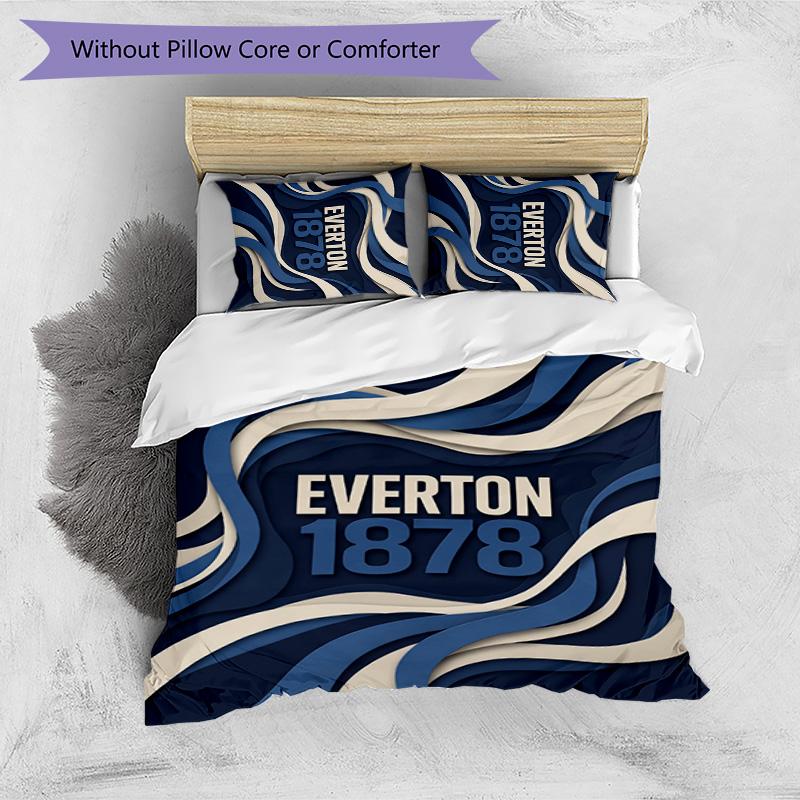 Everton Football Printed 3 Pieces Bedding Set, Comfortable Skin Friendly Bedroom Duvet Cover Set