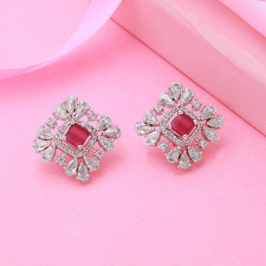 Ослепительные квадратные дизайнерские серьги Estele с родиевым покрытием и CZ для женщин