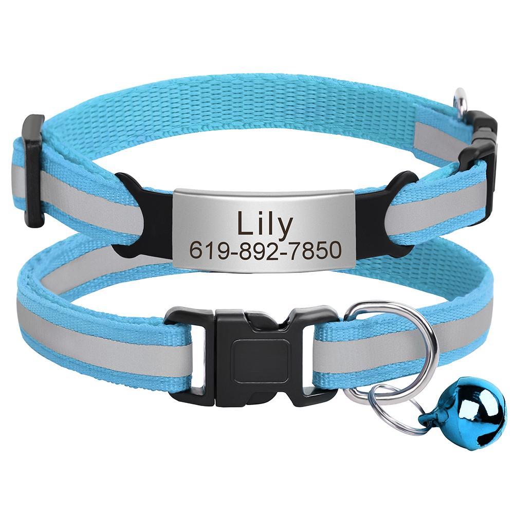Reflective Cat Collar Personalized Safety Breakaway Cats Collars with Bell Quick Release ID Nameplate Necklace Free Engraving