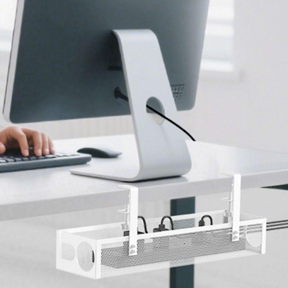 No Drilling Under Desk Wire Management Tray Space Saving Power Strip Cord Holder Office