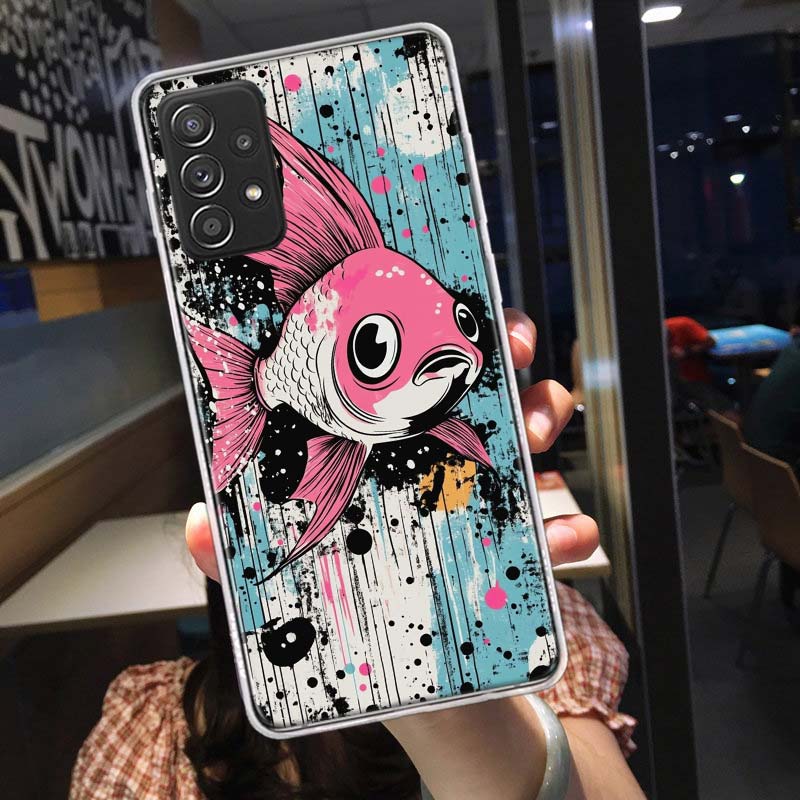 Идеи рисунков в стиле поп-арт Чехол для телефона с рыбой для Samsung A54 A57 A37 A17 A14 A15 A12 A24 A34 A55 A35 A25 A52S A07 A05S A04S A22 A32 A72