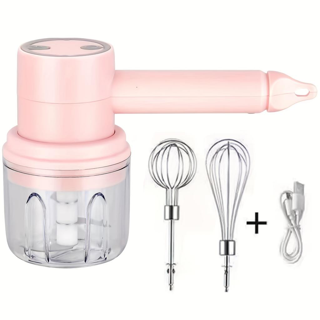 1 Set Multifunctional Electric Garlic Masher & Egg Beater 2-in-1 Set - Rechargeable, Portable, Handheld Mixer & Mini Meat Grinder - USB Charging