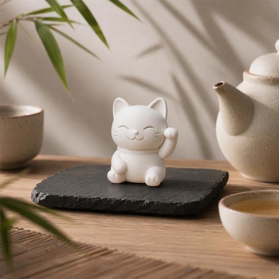 3D-печатная статуэтка кошки-удачи, милая белая фигурка Манеки, мини-украшение «Кот-приманка» матового белого цвета для домашнего стола, спальни, праздников, дней рождения