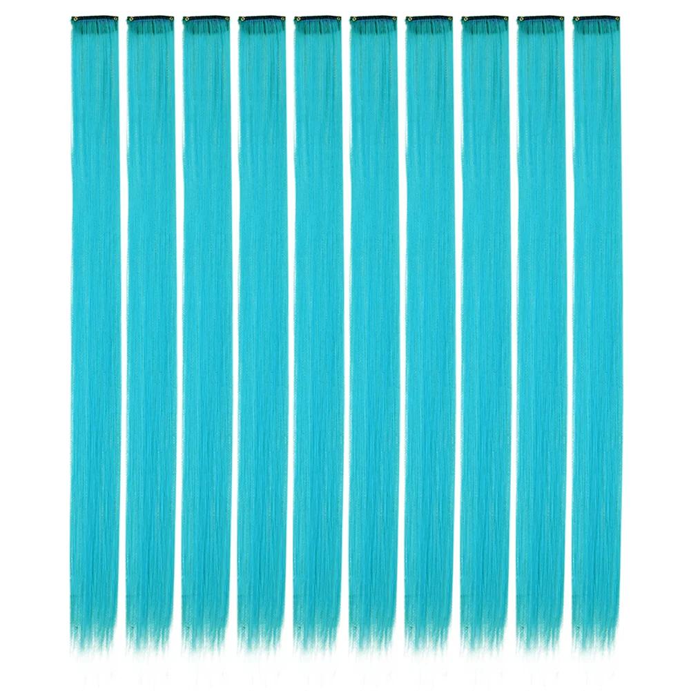 10 шт./упак. Цветные накладные пряди для вечеринки, заколки для волос для девочек, 18 дюймов, омбре, прямые, синтетические 2027