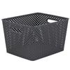 Large Gray Resin Wicker Storage Bin Lightweight Organizing Baskets with Handles Home Storage Solution Toy Book Organizer
