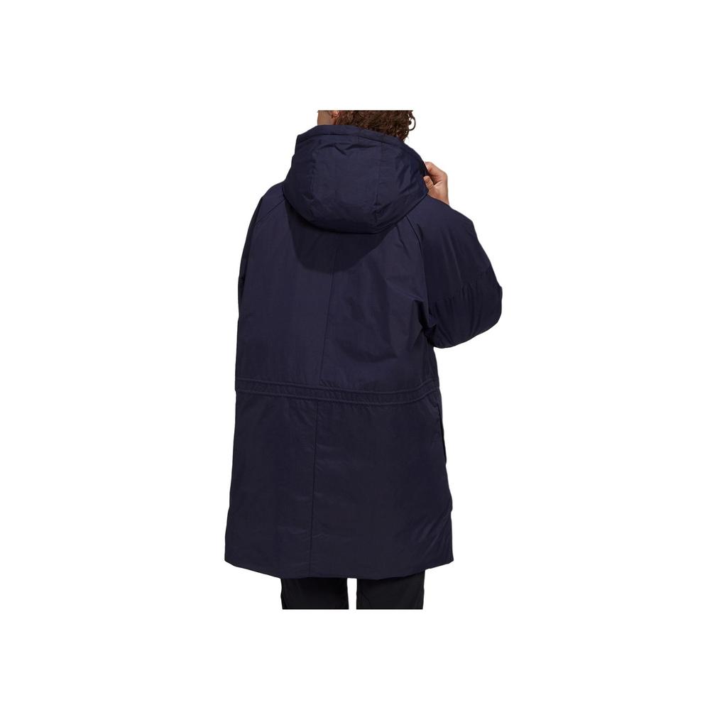 Adidas Однотонная повседневная куртка-пуховик средней длины с капюшоном для женщин, верхняя одежда, синяя GE9970