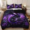 [Gothic Style Bedding] 2/3pcs Dark Purple Dragon and Rose Bedding Set, 1 Duvet Cover + 1/2 Pillowcases) Christmas Gift