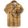 Vintage Short Sleeve Shirt For Men 3d Compass Print Shirt Nautical Tops Summer Sweatshirt Tees Designer Oversized Men's Clothing